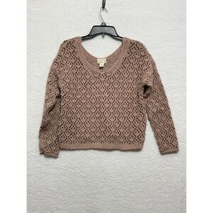 Nicole Miller Artelier Womens Crochet‎ Knit V-Neck Sweater STX2101038 Mauve S